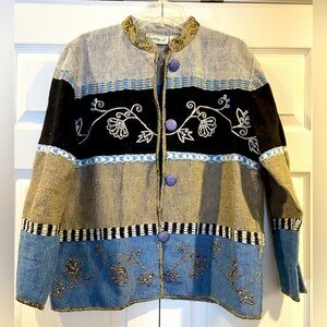 Flashback Tapestry Jacket L Beige, Blue & Black Vintage 90s